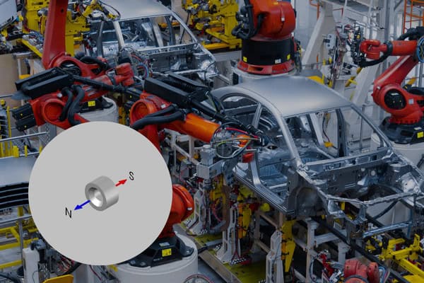 Automotive Magnets Application magnet application in automotive industry, highlighting its role in robotic arms