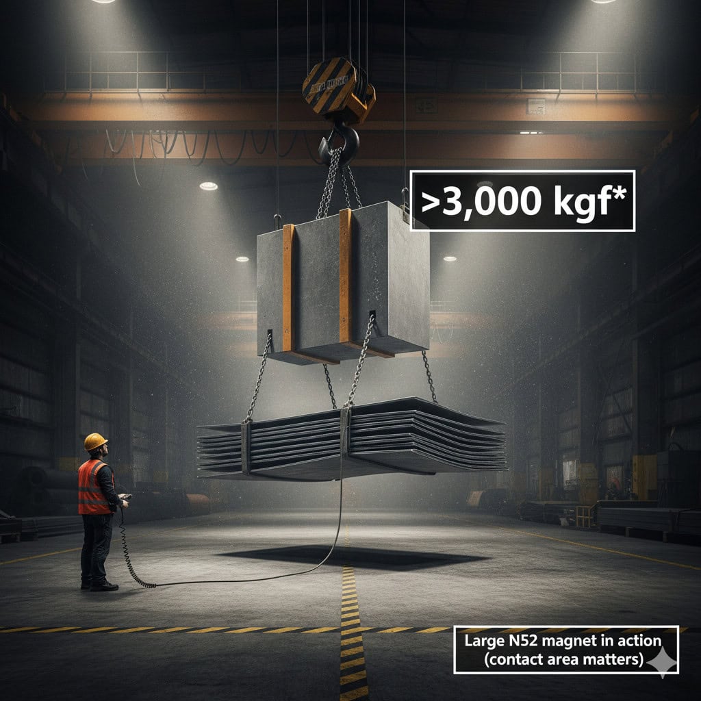 Huge neodymium magnet lifting heavy metal sheets