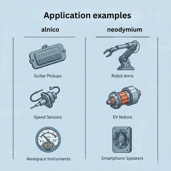 application examples for alnico and neodymium